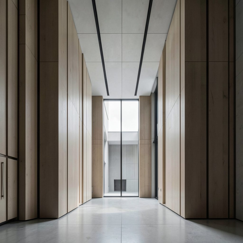 Warm taupe architectural detail with soft shadows, minimalist gallery tone
